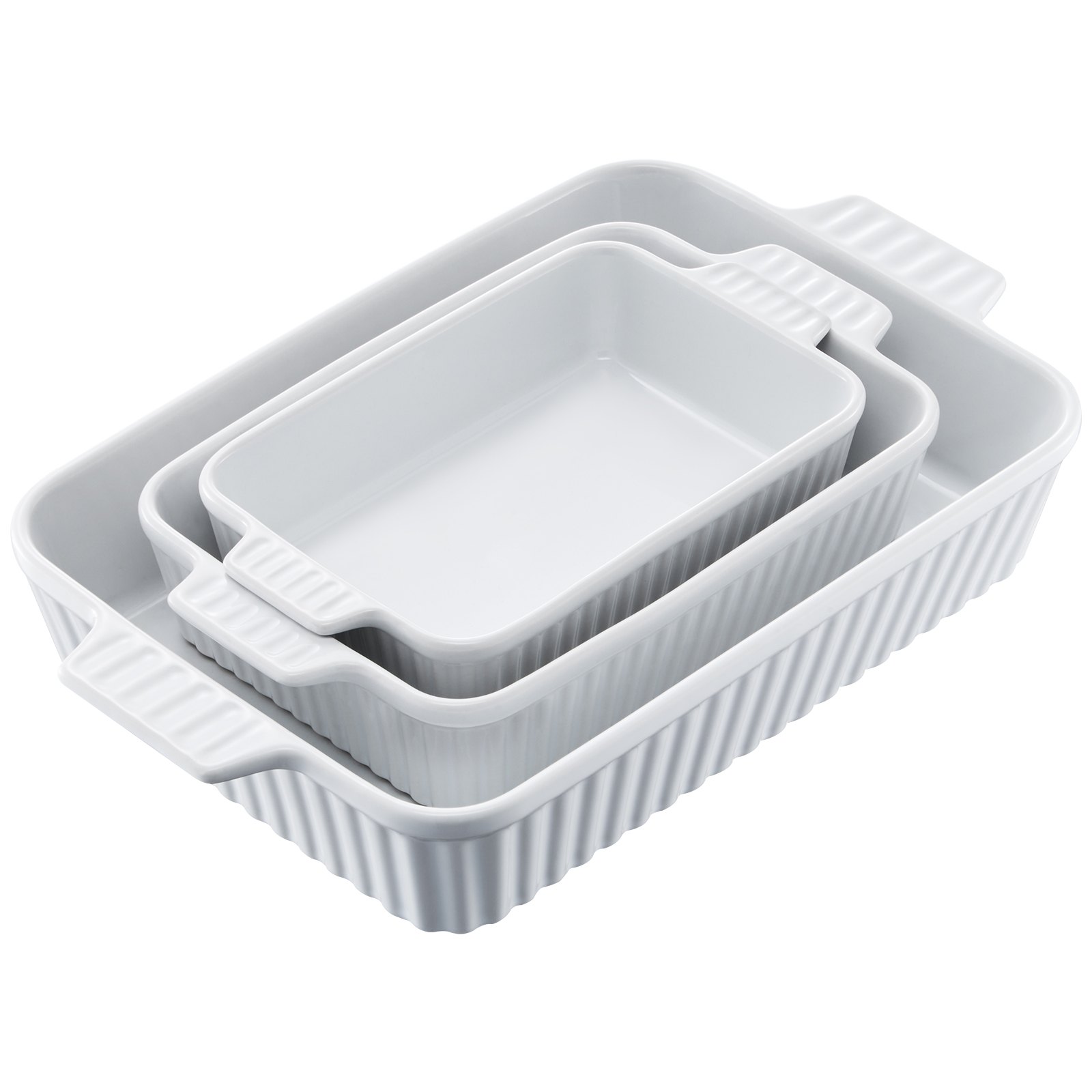 VEVOR Keramik-Auflaufform, 3-teilig, rechteckig, Backgeschirr-Set, tief zum Backen