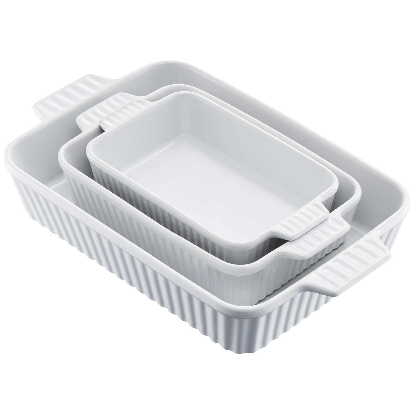 VEVOR Keramik-Auflaufform, 3-teilig, rechteckig, Backgeschirr-Set, tief zum Backen