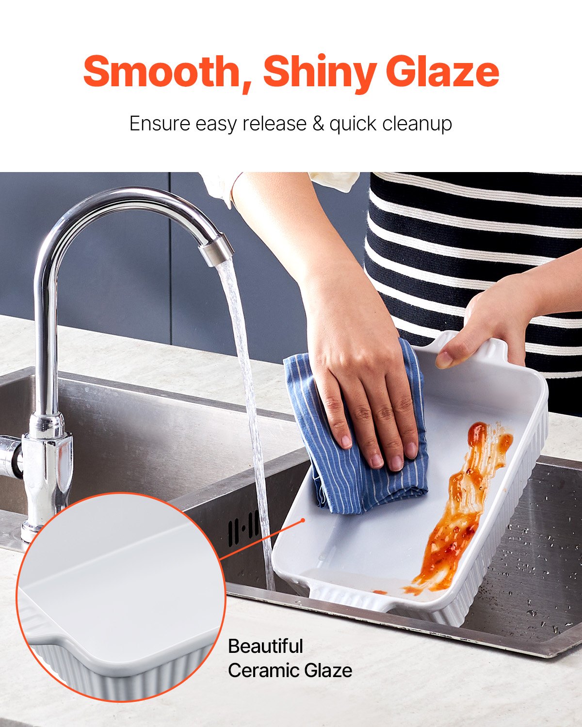 VEVOR Keramik-Auflaufform, 4-teilig, rechteckig, Backgeschirr-Set, tief zum Backen