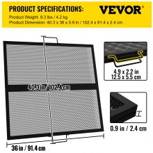 VEVOR Faltbar Quadratischer 914x914mm Grillrost Feuerstelle X-Markierung Schwarz