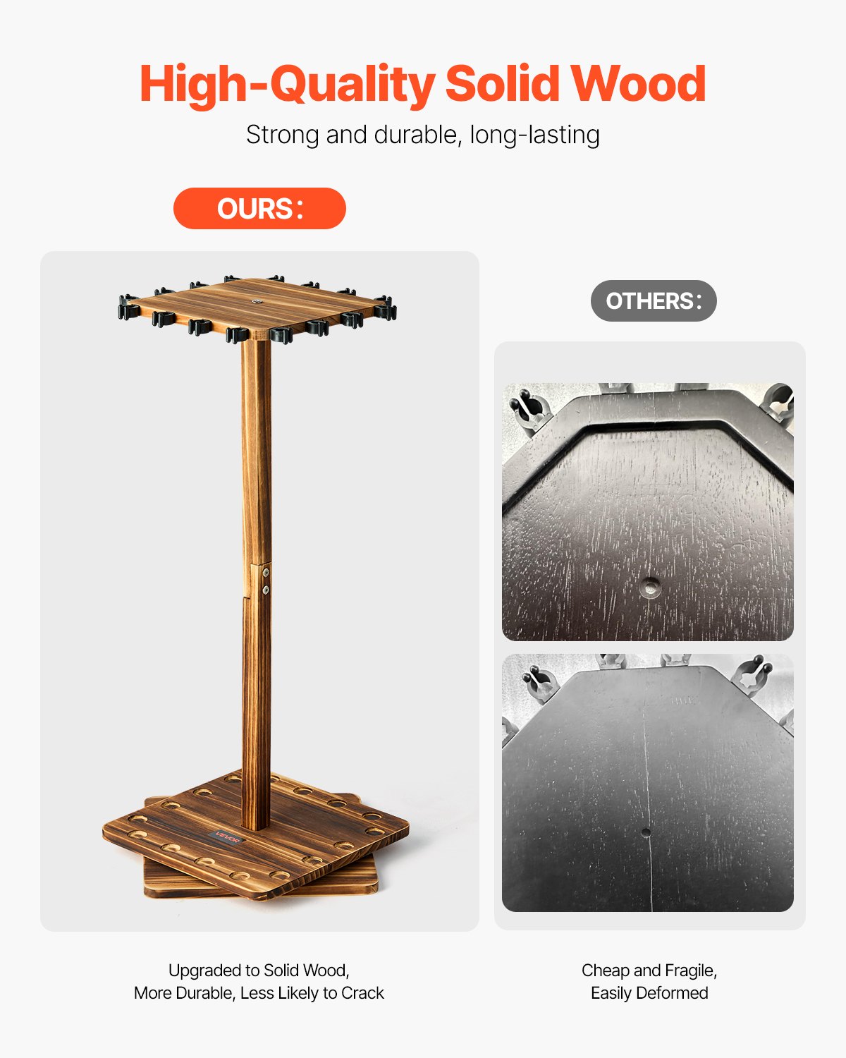 VEVOR Angelrutenhalter für 16 Angelruten, 360° drehbarer Rutenständer aus Holz für die Organisation und Lagerung, platzsparende Bodenständer Angelausrüstung, Geschenke für Angelfreunde