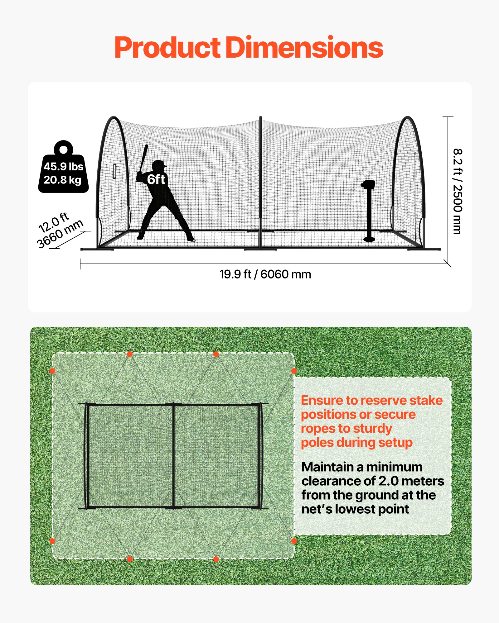 VEVOR Baseball Schlagkäfig (Halbkreisförmig) Netz 606x366x250 cm, Trainingsnetz mit 30-lagigem & Geknotetem HDPE-Gewebe & Öffnung für Wurfmaschinen, inkl. Softball Trainingskäfignetz