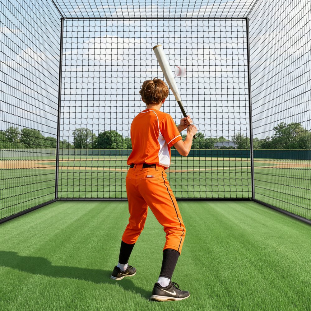 VEVOR Baseball Schlagkäfig (Rechteckig) Netz 10668x3200x3100 mm, Tragbares Trainingsnetz mit 45-lagigem & Geknotetem HDPE-Gewebe & Langen Positionierungsseilen, inkl. Softball Trainingskäfignetz