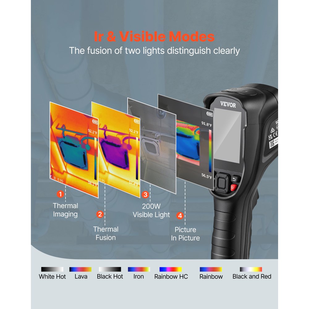 VEVOR Handheld Wärmebildkamera 240x180 IR-Auflösung Infrarotkamera Thermometer 40mK Thermografie Kamera -20-550°C Thermokamera Identifizierung von Wilden Tiere Elektrisch Hotspots Fehlenden Isolierung