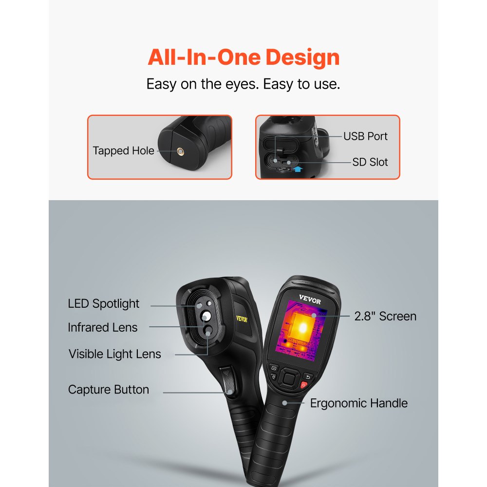VEVOR Handheld Wärmebildkamera 240x180 IR-Auflösung Infrarotkamera Thermometer 40mK Thermografie Kamera -20-550°C Thermokamera Identifizierung von Wilden Tiere Elektrisch Hotspots Fehlenden Isolierung