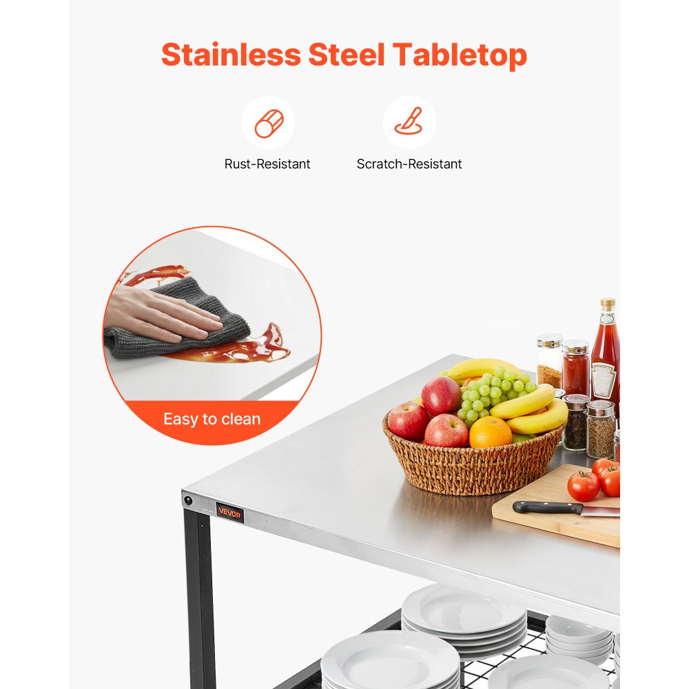 VEVOR Grillwagen Outdoor 80x61 cm (Tischplattengröße), Rollbarer Grilltisch mit seitlichem Griff & 2 Gitterablagen & 4 Rädern, Grillvorbereitungstisch Servierwagen für Picknick Küche Garten