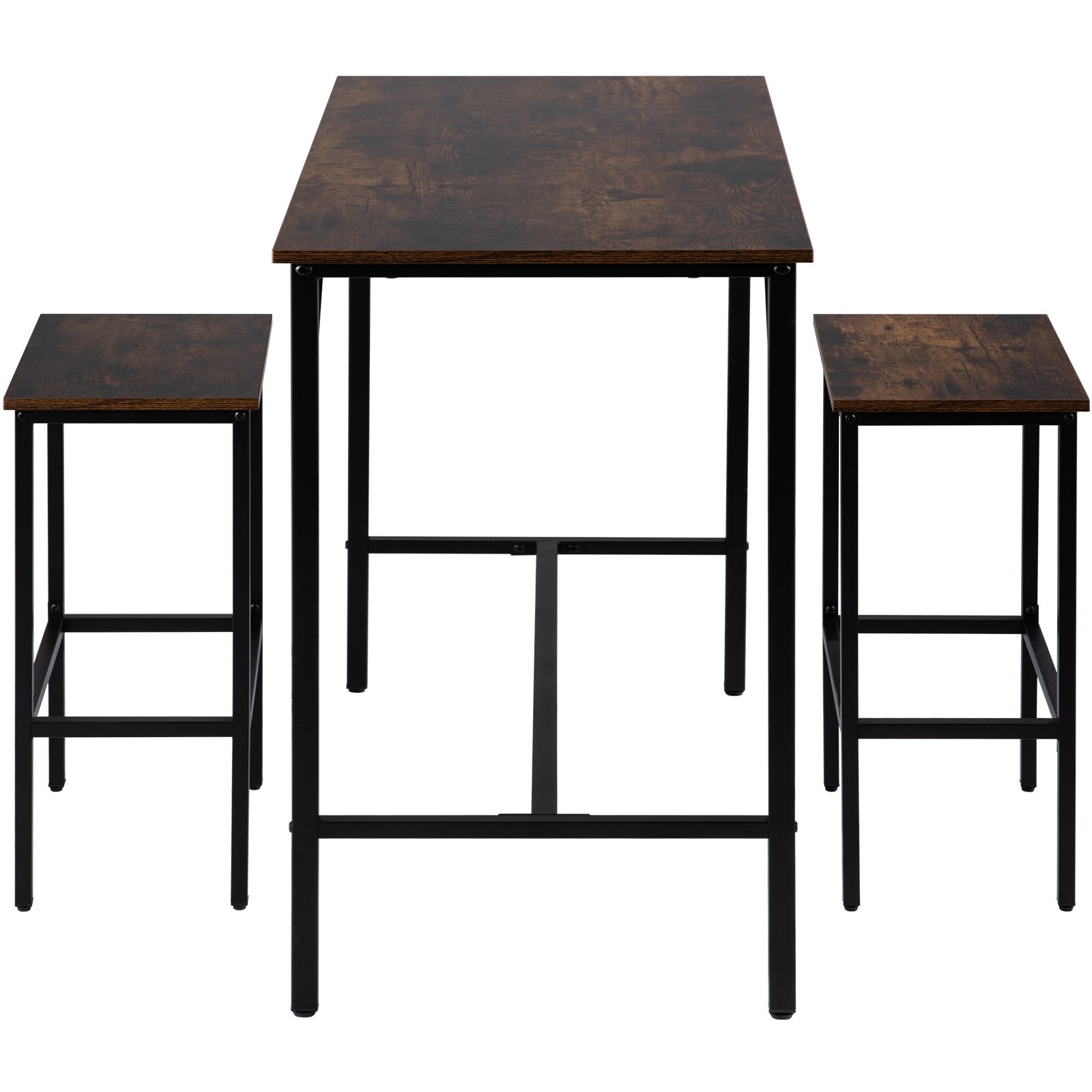 VEVOR Bartisch mit Barhocker Set, Essgruppe, Stehtisch (1200 x 600 x 900 mm) mit 2 Barhockern (je 400 x 300 x 650 mm), Industrie-Design, für Esszimmer, Wohnzimmer, Vintagebraun Tresentisch
