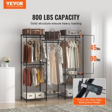 VEVOR Mobiler Kleiderständer Garderobenständer 362 kg Belastbar, Freistehender Kleiderständer 174x180x45 cm 3 Kleiderstangen, Multifunktional 8-lagig, für Schlafzimmer, Wäscheraum, Ankleidezimmer