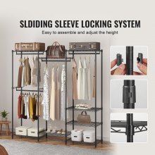 VEVOR Mobiler Kleiderständer Garderobenständer 362 kg Belastbar, Freistehender Kleiderständer 174x180x45 cm 3 Kleiderstangen, Multifunktional 8-lagig, für Schlafzimmer, Wäscheraum, Ankleidezimmer