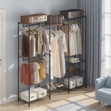 VEVOR Mobiler Kleiderständer Garderobenständer 362 kg Belastbar, Freistehender Kleiderständer 174x180x45 cm 3 Kleiderstangen, Multifunktional 8-lagig, für Schlafzimmer, Wäscheraum, Ankleidezimmer
