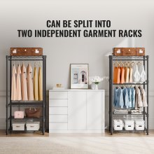 VEVOR Mobiler Kleiderständer Garderobenständer 362 kg Belastbar, Freistehender Kleiderständer 174x180x45 cm 3 Kleiderstangen, Multifunktional 8-lagig, für Schlafzimmer, Wäscheraum, Ankleidezimmer