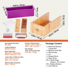 VEVOR Seifenschneider Set Seife Selb Machen 1301 mL, Seifenmachen Set Silikon, DIY Seifenherstellung Handgefertigt Seife Satz, Rechteckige Silikon Seife Form mit Bambuskasten 278 x 142 x 93 mm