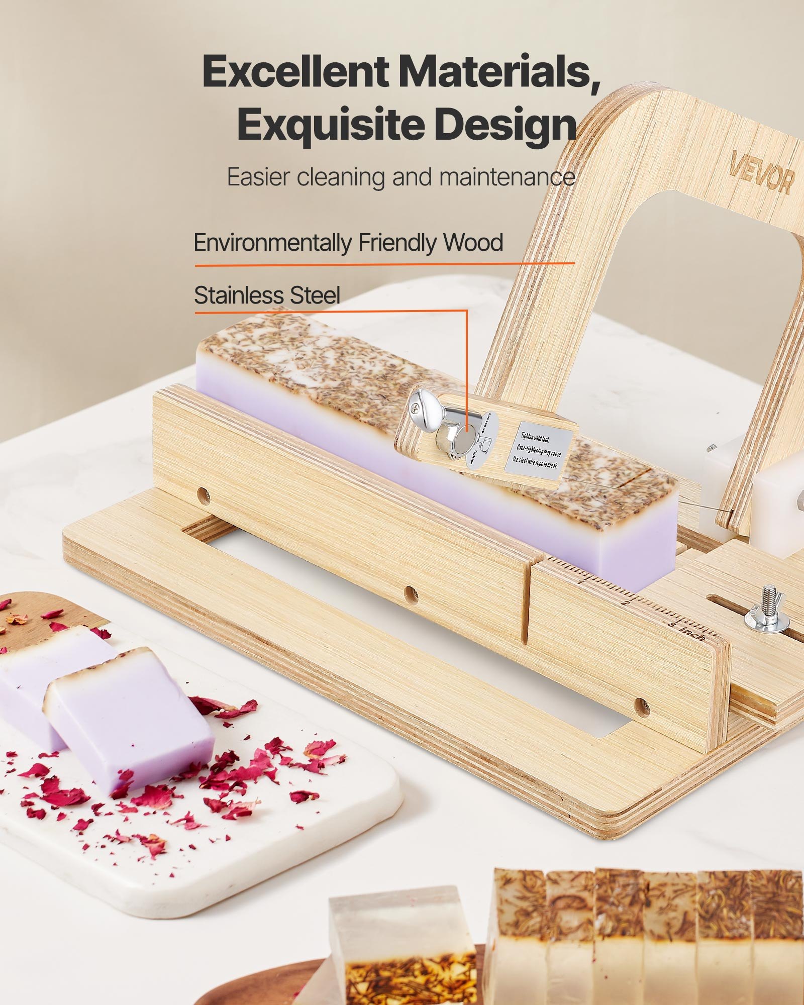 VEVOR Seifenschneider 0–2 Zoll einstellbare Dicke, Holzseifenschneider mit verstellbarer Drahtspannung aus Edelstahl, mit zusätzlichen Drähten, Multi-Handgefertigtes DIY-Schneidewerkzeug