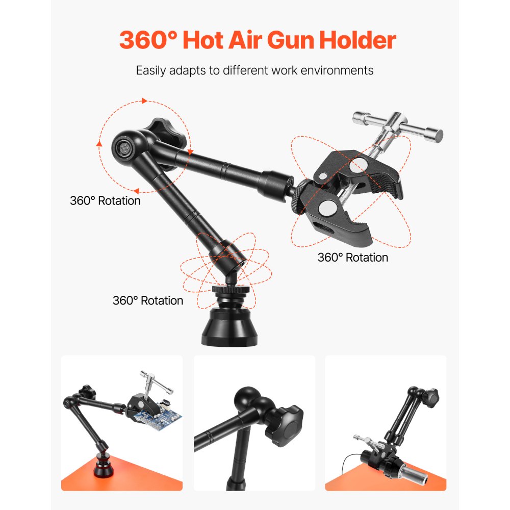 VEVOR Magnetic Helping Hands Soldering Station, 4 Arms Third Hand Tool, with Vise, 3X LED Magnifying Lamp, 4 PCB Holder & 360 Hot Air Gun Holder, Soldering Helper for Electronic Repair Craft Hobby DIY