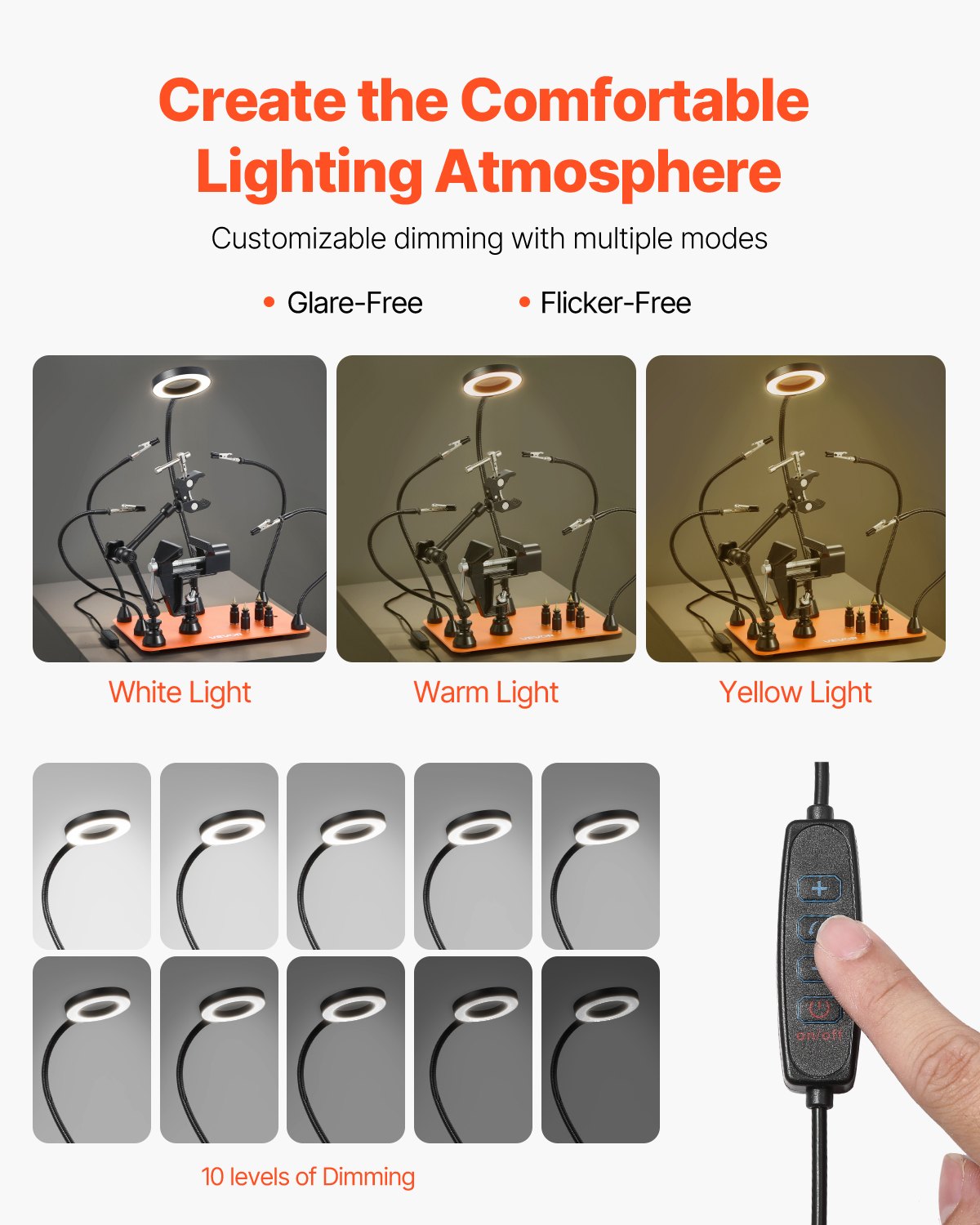 VEVOR Magnetic Helping Hands Soldering Station, 4 Arms Third Hand Tool, with Vise, 3X LED Magnifying Lamp, 4 PCB Holder & 360 Hot Air Gun Holder, Soldering Helper for Electronic Repair Craft Hobby DIY
