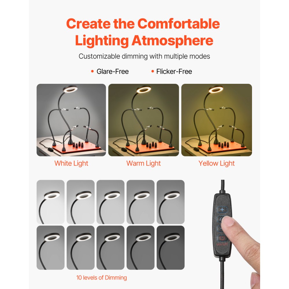 VEVOR Löthilfe Dritte Hand, Magnetische Lötstation, Lötwerkzeug mit 4 flexiblen Armen, mit LED-Vergrößerungslampe, 4 PCB-Säulenhaltern & Basis, für Reparaturen, Basteln, Hobby, Heimwerken
