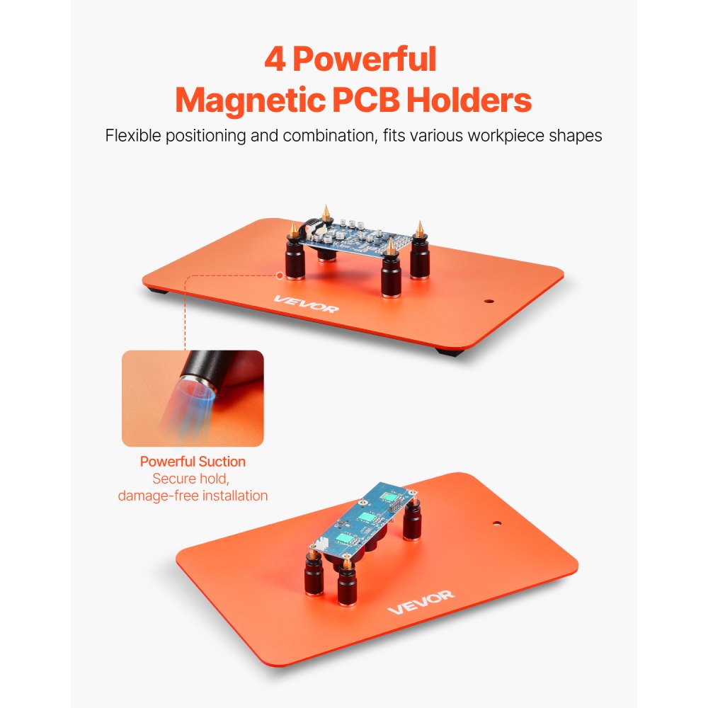 VEVOR Löthilfe Dritte Hand, Magnetische Lötstation, Lötwerkzeug mit 4 flexiblen Armen, mit LED-Vergrößerungslampe, 4 PCB-Säulenhaltern & Basis, für Reparaturen, Basteln, Hobby, Heimwerken
