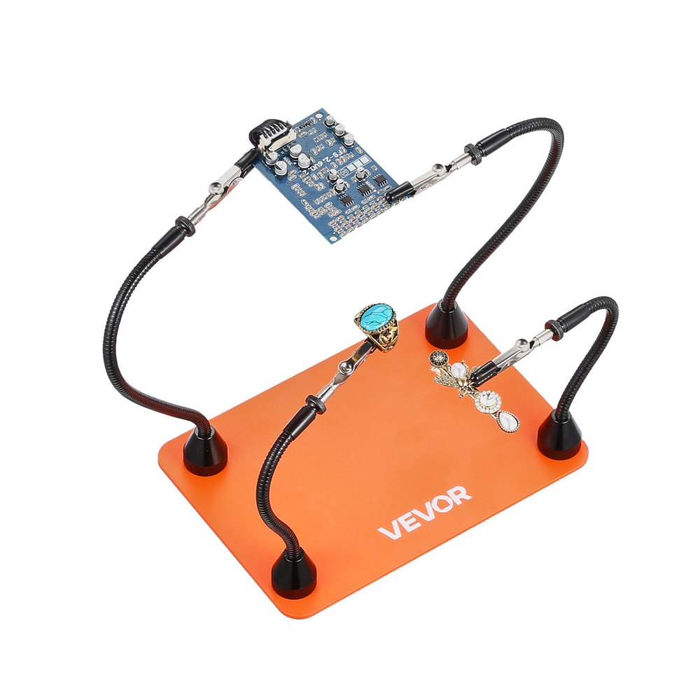 VEVOR Löthilfe Dritte Hand 201x140x3 mm, magnetische Lötstation, 4 flexible Arme, mit Krokodilklemmen und rutschfester Stahlbasis, für elektronische Reparaturen, Basteln, Hobby, Heimwerken