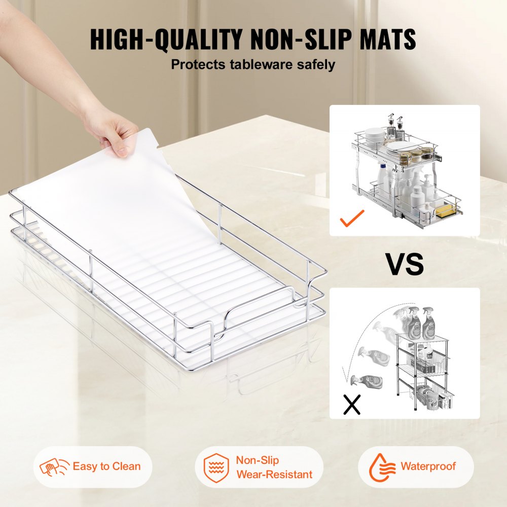 VEVOR Ausziehbarer Spülschrank-Organizer mit 2 Ebenen unter Waschbecken (249x539x81 mm) Gewürzregal Küchenregal Lagerregal Organizer für Küche Badezimmer 334x563x485 mm (Installationsgröße)