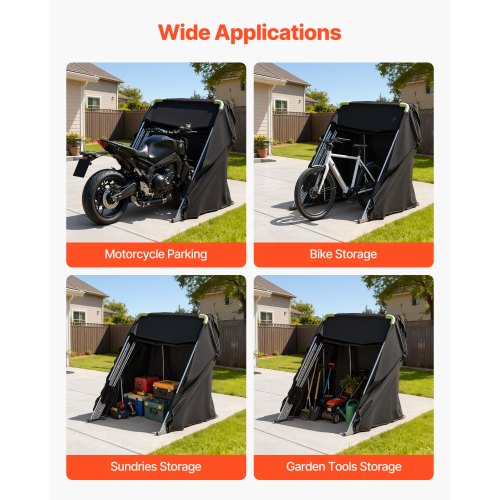 VEVOR Motorrad Zeltgarage, Motorrad Abdeckplane 2790x1095x1600 mm,  Motorradgarage mit Sicherheitsschloss, 600D Oxford-Klappzelt,  Allwetter-Motorradabdeckung mit Belftungsfenstern, Schwarz | VEVOR DE