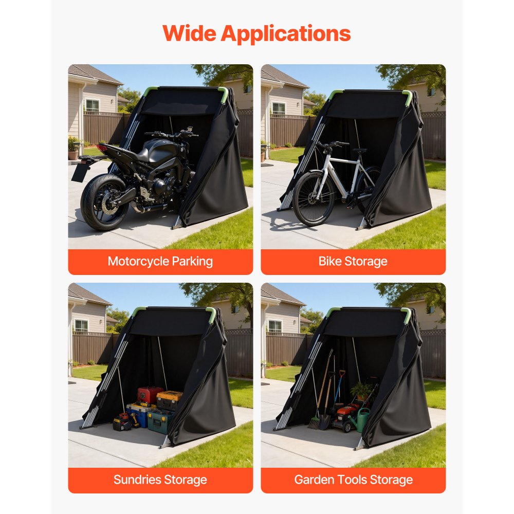 VEVOR Motorrad Zeltgarage, Motorrad Abdeckplane 3460x1375x1900 mm, Motorradgarage mit Sicherheitsschloss, 600D Oxford-Klappzelt, Allwetter-Motorradabdeckung mit Belüftungsfenstern, Schwarz