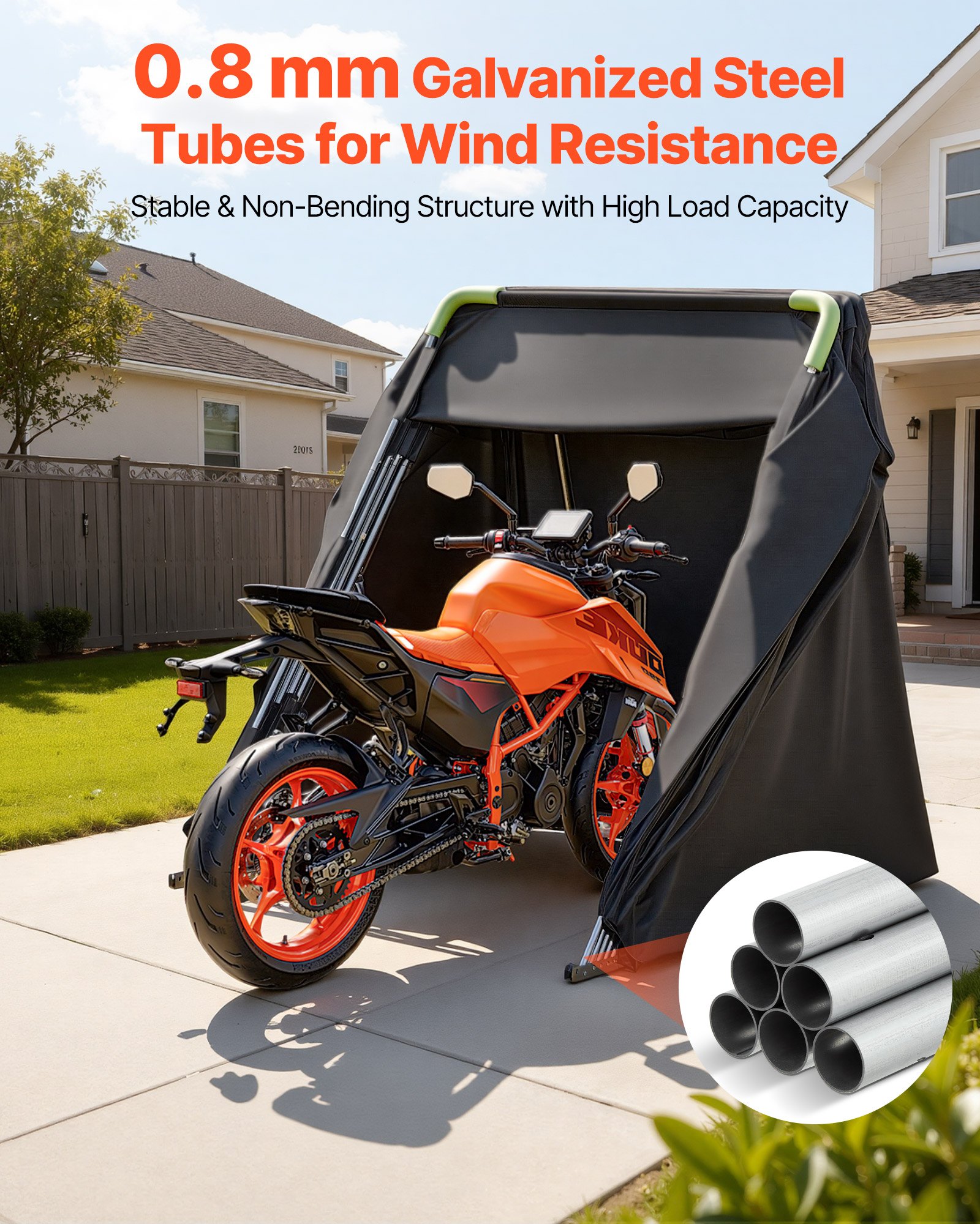 VEVOR Motorrad Zeltgarage, Motorrad Abdeckplane 3460x1375x1900 mm, Motorradgarage mit Sicherheitsschloss, 600D Oxford-Klappzelt, Allwetter-Motorradabdeckung mit Belüftungsfenstern, Schwarz