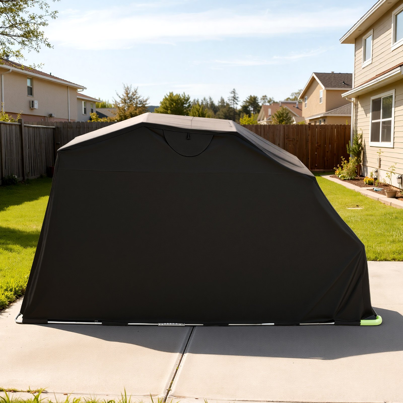 VEVOR Motorrad Zeltgarage, Motorrad Abdeckplane 3460x1375x1900 mm, Motorradgarage mit Sicherheitsschloss, 600D Oxford-Klappzelt, Allwetter-Motorradabdeckung mit Belüftungsfenstern, Schwarz