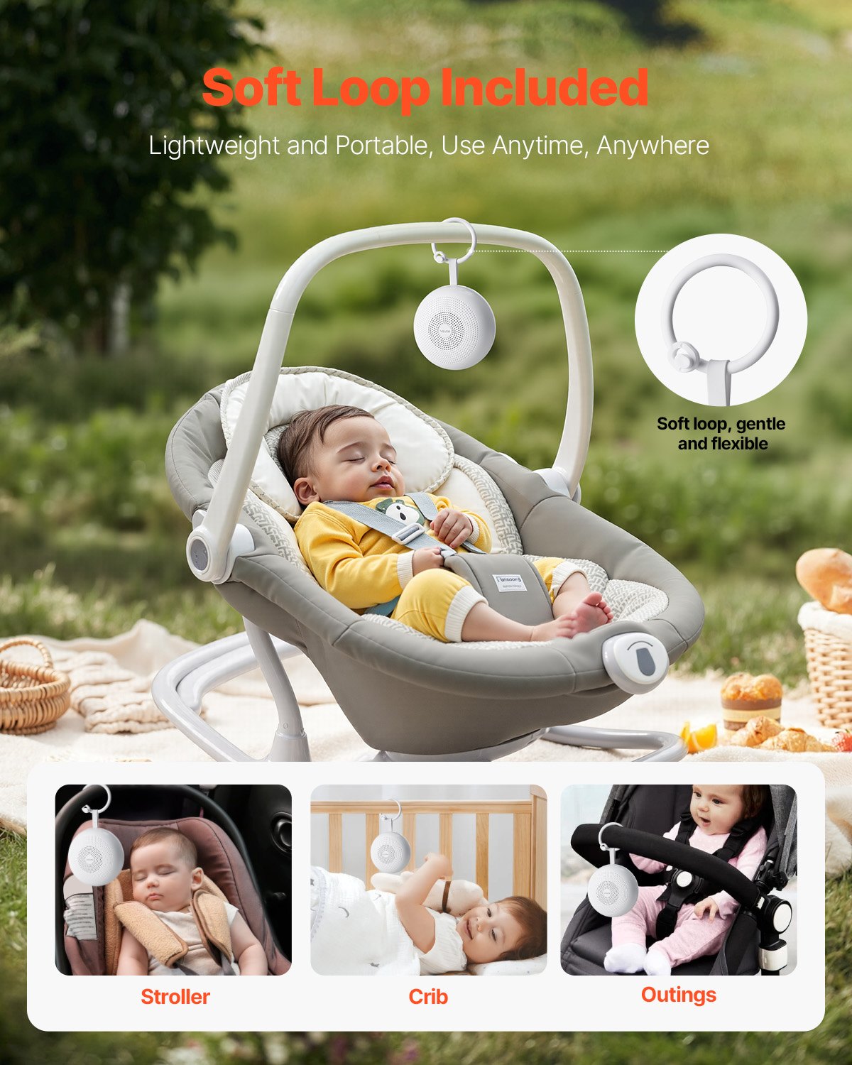 VEVOR Einschlafhilfe, White Noise Machine, 30 Musiktitel, 3-in-1-Soundmaschine mit weißem Rauschen, automatischer Abschaltfunktion, sanftem Ringlicht & Speicherfunktion, Rauschgerät