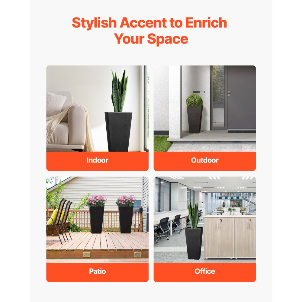 VEVOR Blumentopf, 2er Set, Großer Pflanzentopf 570 mm, Modernes Design, Integriertes effizientes Drainagesystem, Pflanzenkübel, Blumenkübel, Topf für Veranda, Patio, Außen, Innen, Schwarz