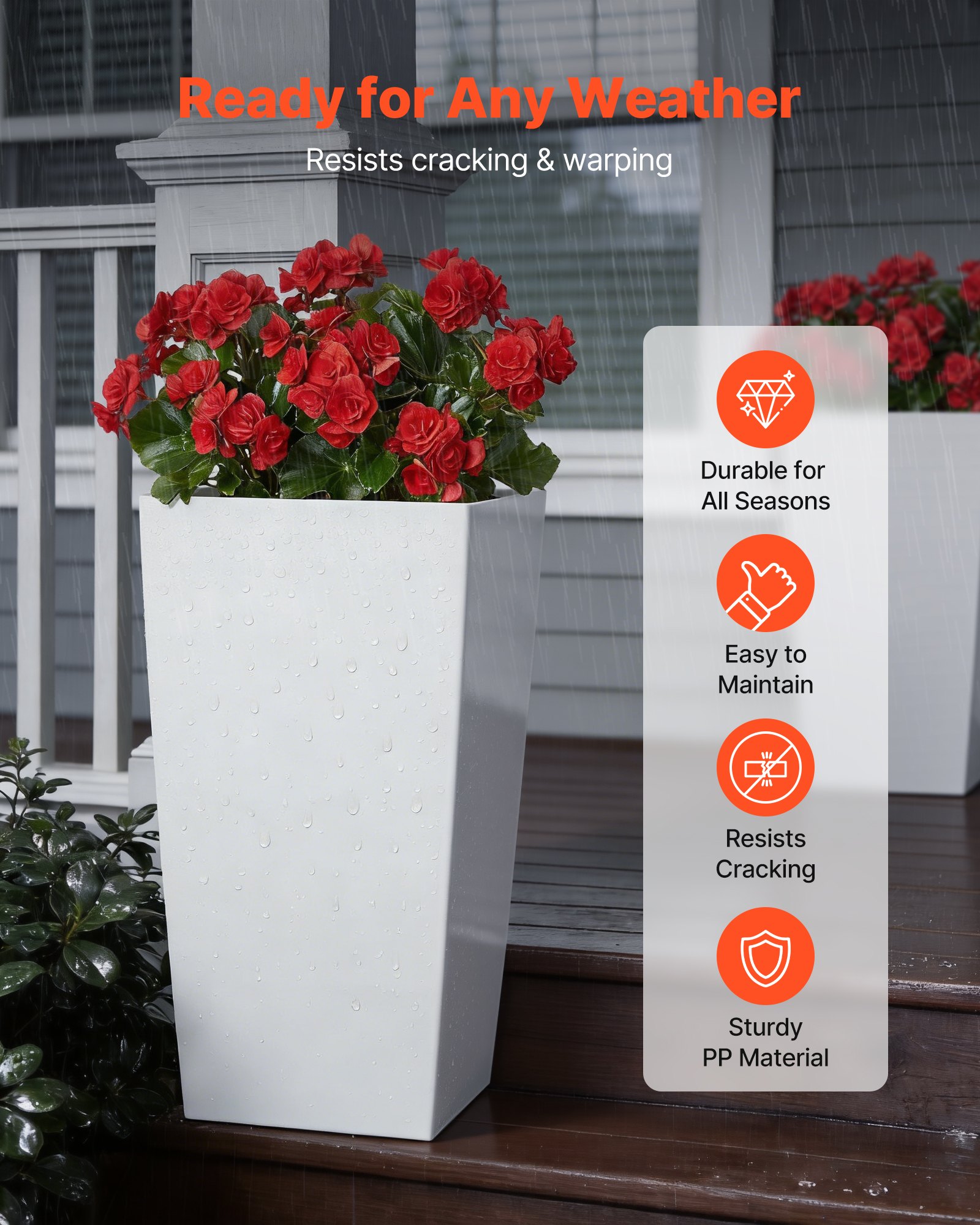 VEVOR Tall Planters Set of 2, 750 mm Large Outdoor Taper Planters for Outdoor Indoor Plants, Front Porch Plastic Modern Flower Pots with Casters, Inner Pot & Drainage Holes for Patio, Garden, White