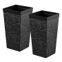 VEVOR Tall Planters Set of 2, 580 mm Large Outdoor Taper Planters for Outdoor Indoor Plants, Front Porch Plastic Modern Flower Pots with Casters, Inner Pot & Drainage Holes for Patio, Garden, Black
