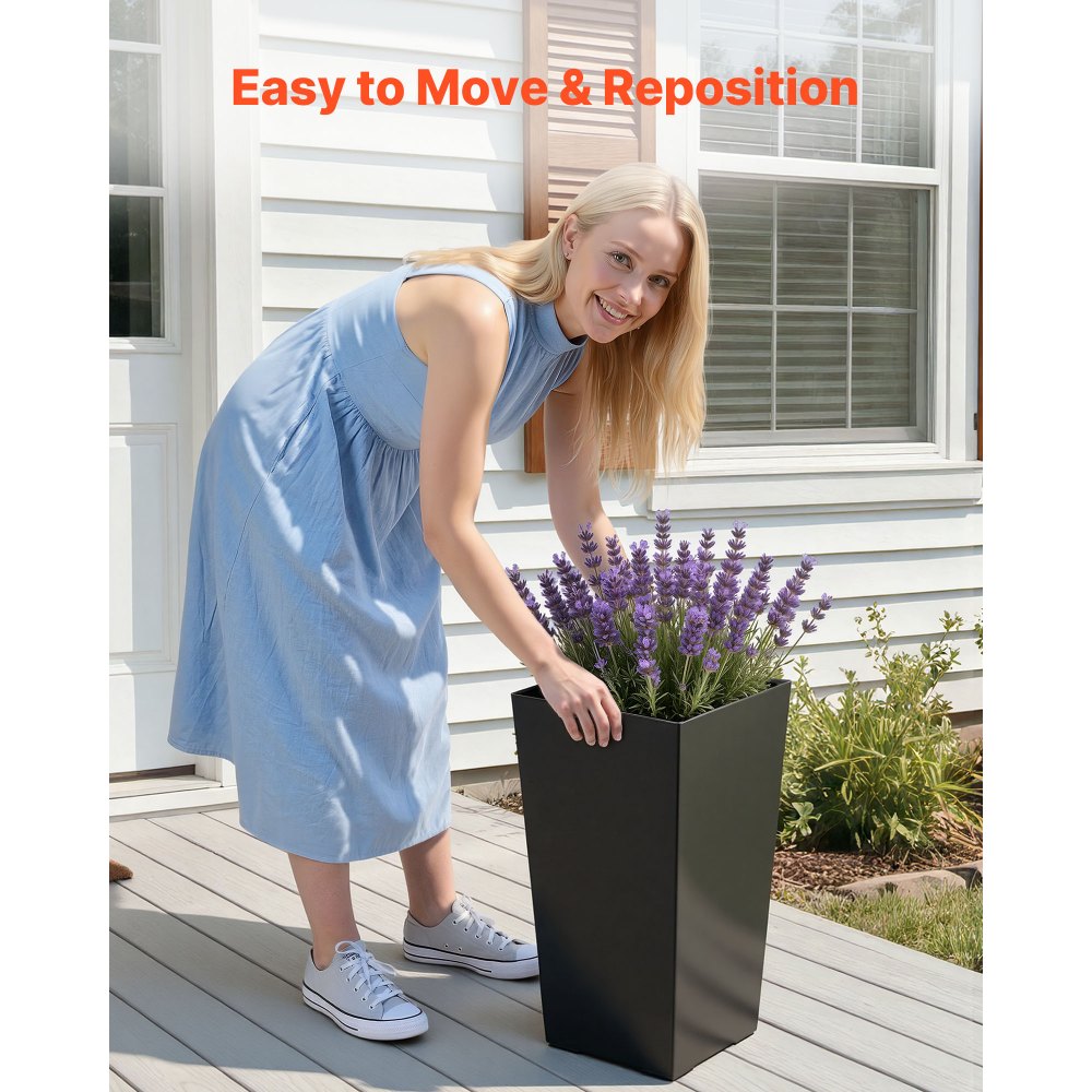 VEVOR Pflanztopf 300x300x550 mm 2er-Set, Blumentopf, Blumenkübel, PP-Pflanzgefäß, Planzkübel, Pflanzkasten mit Innentopf & Abflusslöchern, Geeignet für Zimmer- & Gartenpflanzen, Schwarz