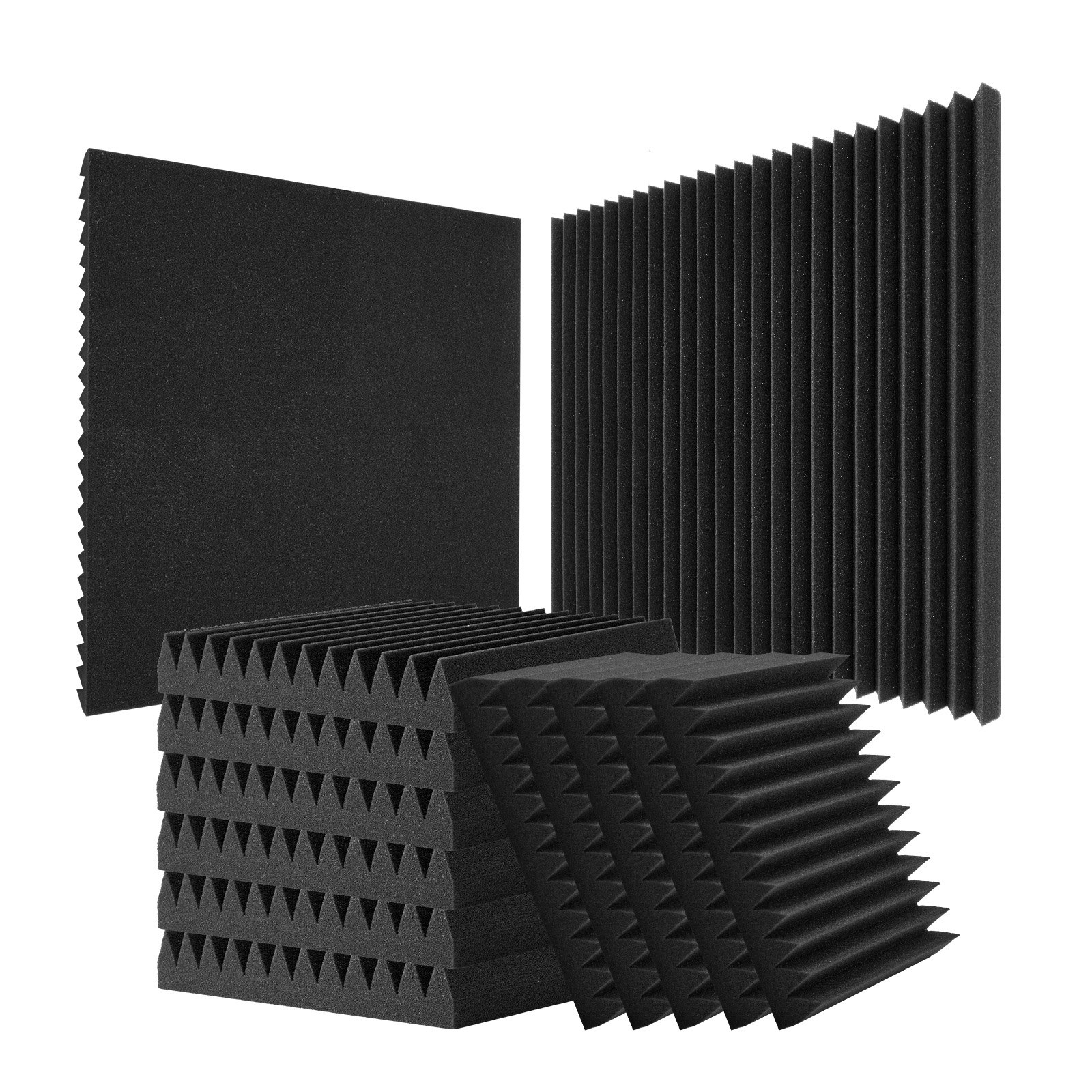 VEVOR Acoustic Foam Panels, Set of 50, 30x30x5cm, High-Density Soundproof Wall Panels, Heat-Resistant Acoustic Panels, Acoustic Foam Mats for Studio Walls & Ceilings, Black