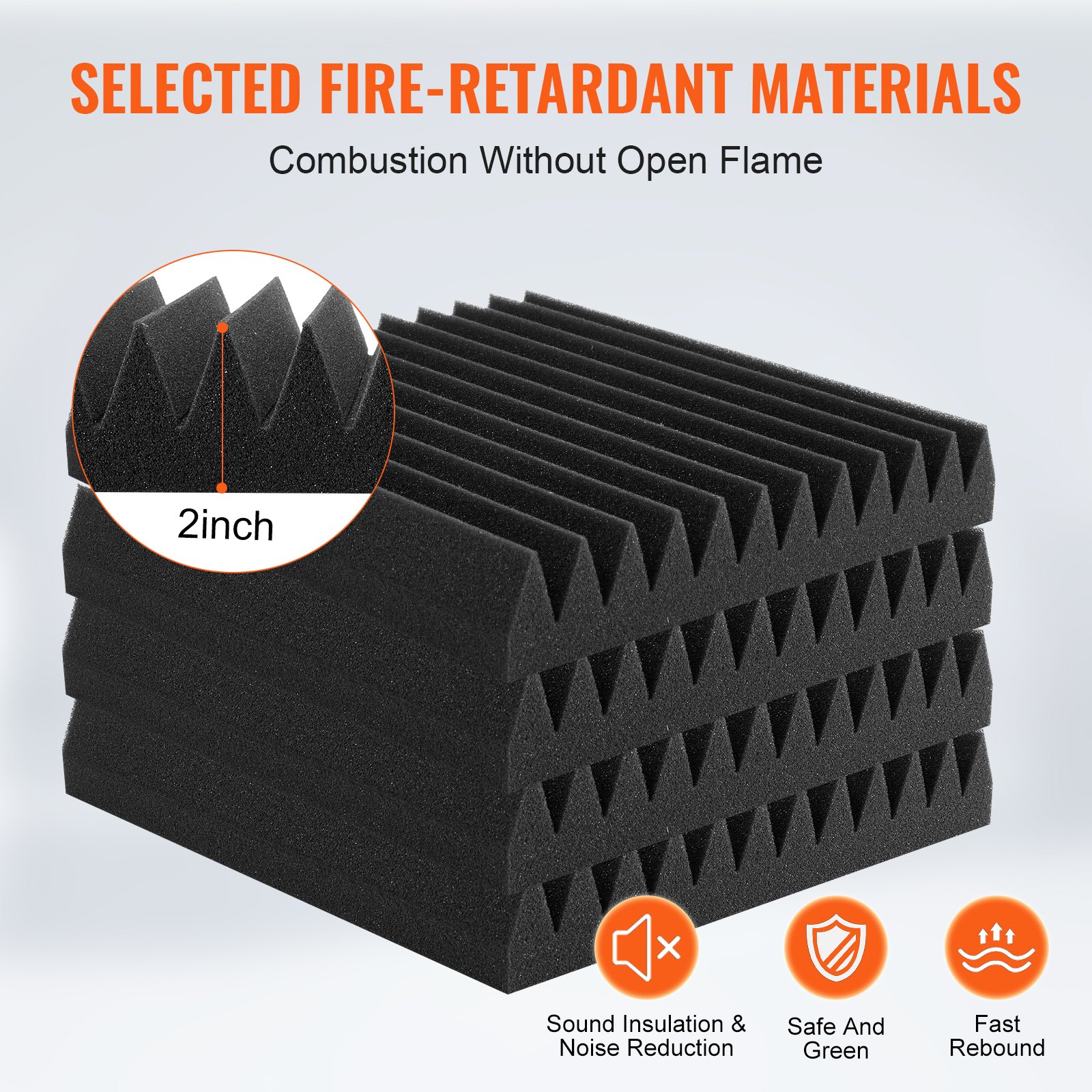 VEVOR Acoustic Foam Panels, Set of 50, 30x30x5cm, High-Density Soundproof Wall Panels, Acoustic Board, Acoustic Foam Mats for Studio Walls & Ceilings, Black