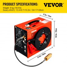 VEVOR Tragbarer PCP Kompressor 350 W Tauchkompressor, 1,5 L Hochdruck Luftkompressor, 8 mm Mobiler Mehrzweckkompressor, 2700 U / min Flüsterkompressor Auto-Stopp, 4500 Psi Atemluftkompressor 220 V AC