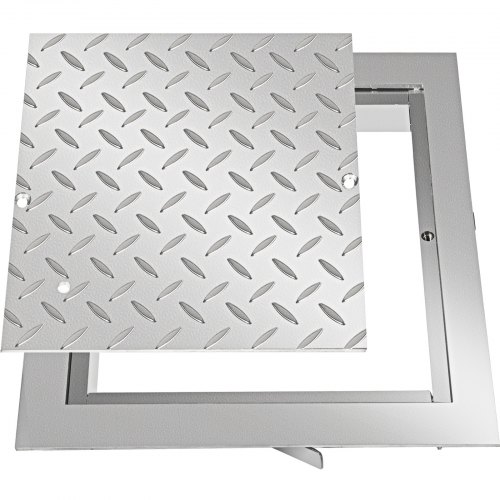 VEVOR Stahl Schachtabdeckung begehbar Silber Öffnungsgröße 30x30 cm, Schachtdeckel quadratisch eckig mit rahmen Gesamtrahmengröße 37x37 cm, Riffelblech hochwertig Pulverbeschichtete Stahlplatte