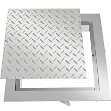 VEVOR 40x40 cm Stahl Schachtabdeckung begehbar Silber Öffnungsgröße, 47x47 cm Schachtdeckel quadratisch eckig mit rahmen Gesamtrahmengröße, Riffelblech hochwertig Pulverbeschichtete Stahlplatte