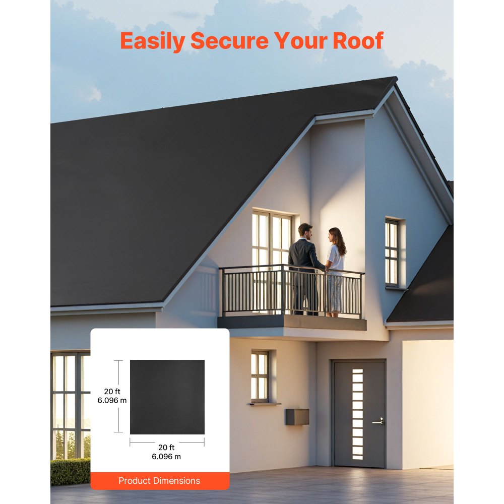 VEVOR Roll Roofing, 20 x 20 ft, 45 mil EPDM Rubber Roofing, Long Lifespan & Weather-resistant, Withstands Harsh Temperatures, Flexible & Easy Installation, Roof Underlayment for RVs, Roofs, Ponds