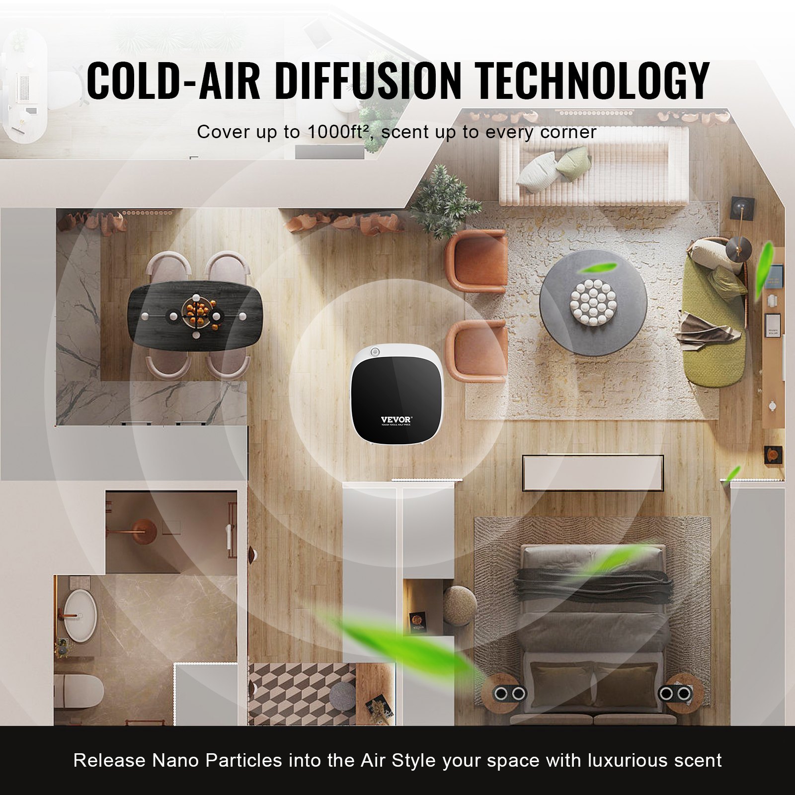 VEVOR Duft-Luftmaschine, 100 ml Bluetooth-Smart-Diffusor für ätherische Öle, wasserloser Duftdiffusor mit Kaltlufttechnologie, Aromatherapie-Diffusormaschine für Zuhause, Büro, Hotel, Spa