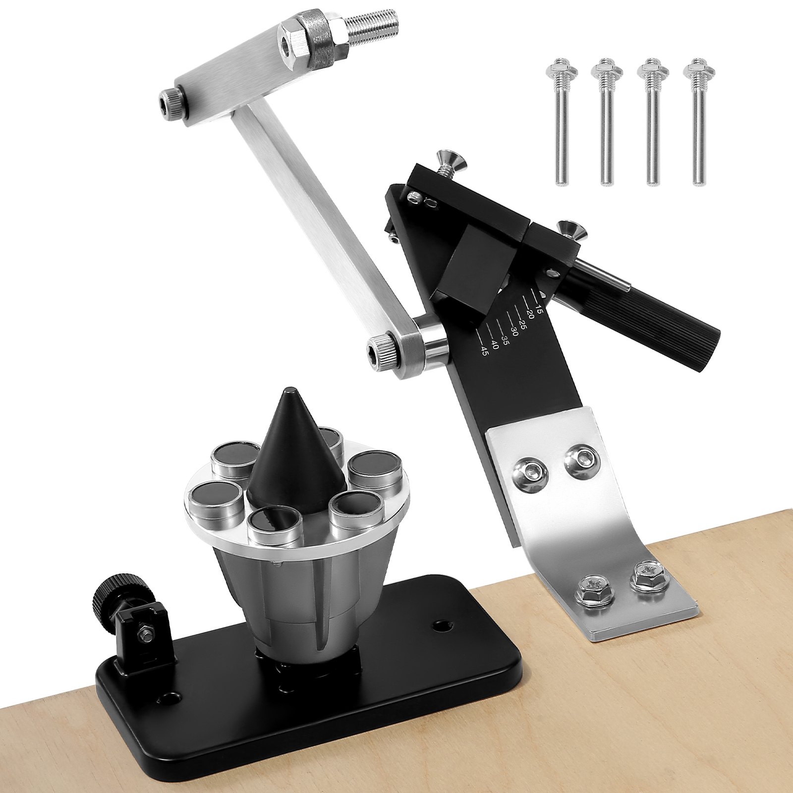 VEVOR Lawn Mower Blade Sharpener & Leveler, 15°-45° Blade Sharpener for Lawn Mowers with 4 Adapter Pins, Ball Bearings & 25 mm Enlarged Handle, for Use with Angle Grinders