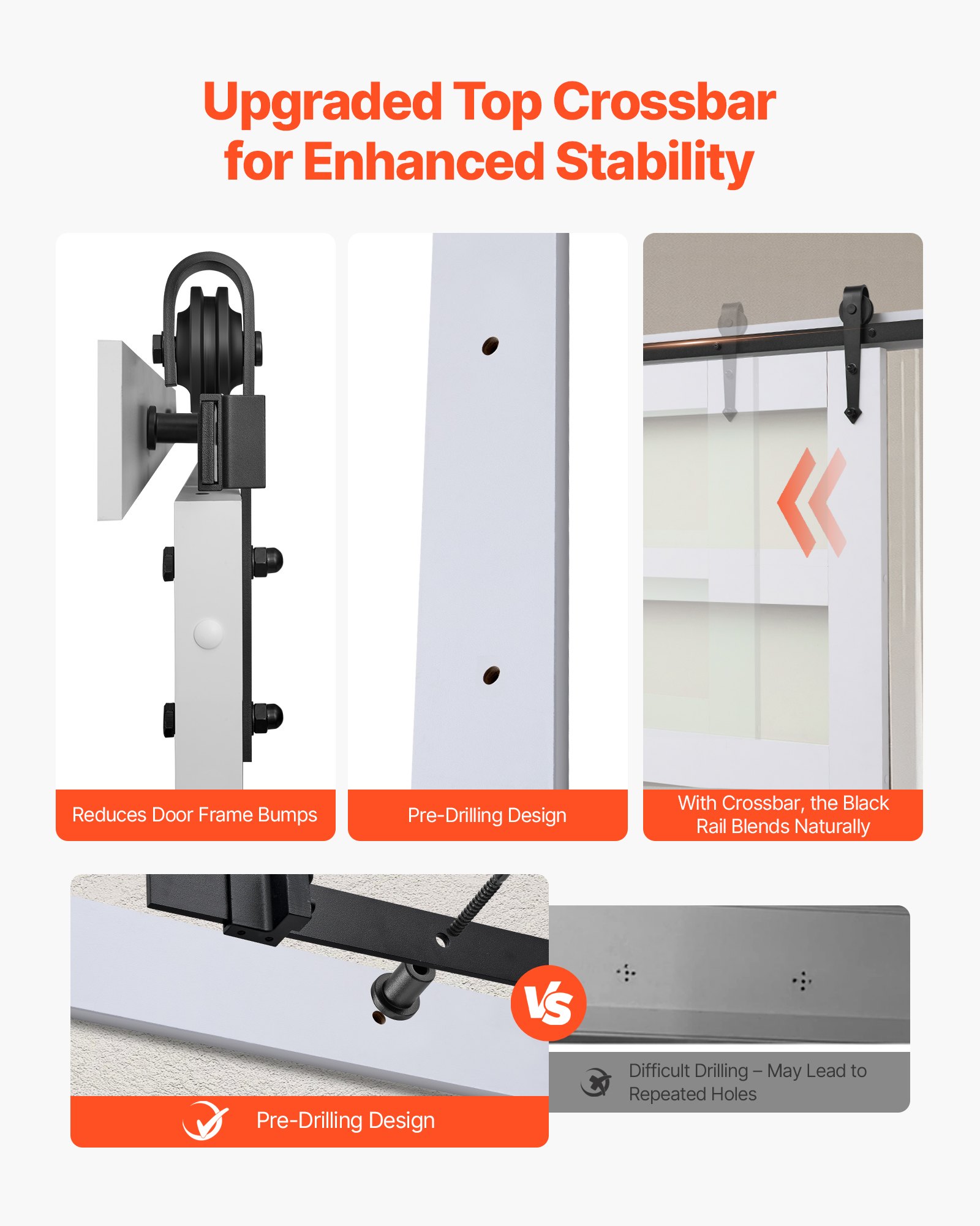 VEVOR Schiebetür im Scheunenstil Schiebetürsystem (813 x 2134 mm) aus hochfesten MDF-Platten & Milchglas, Scheunentor mit Hardware-Kit & wasserfester PVC-Oberfläche & H-Rahmen für Badezimmer