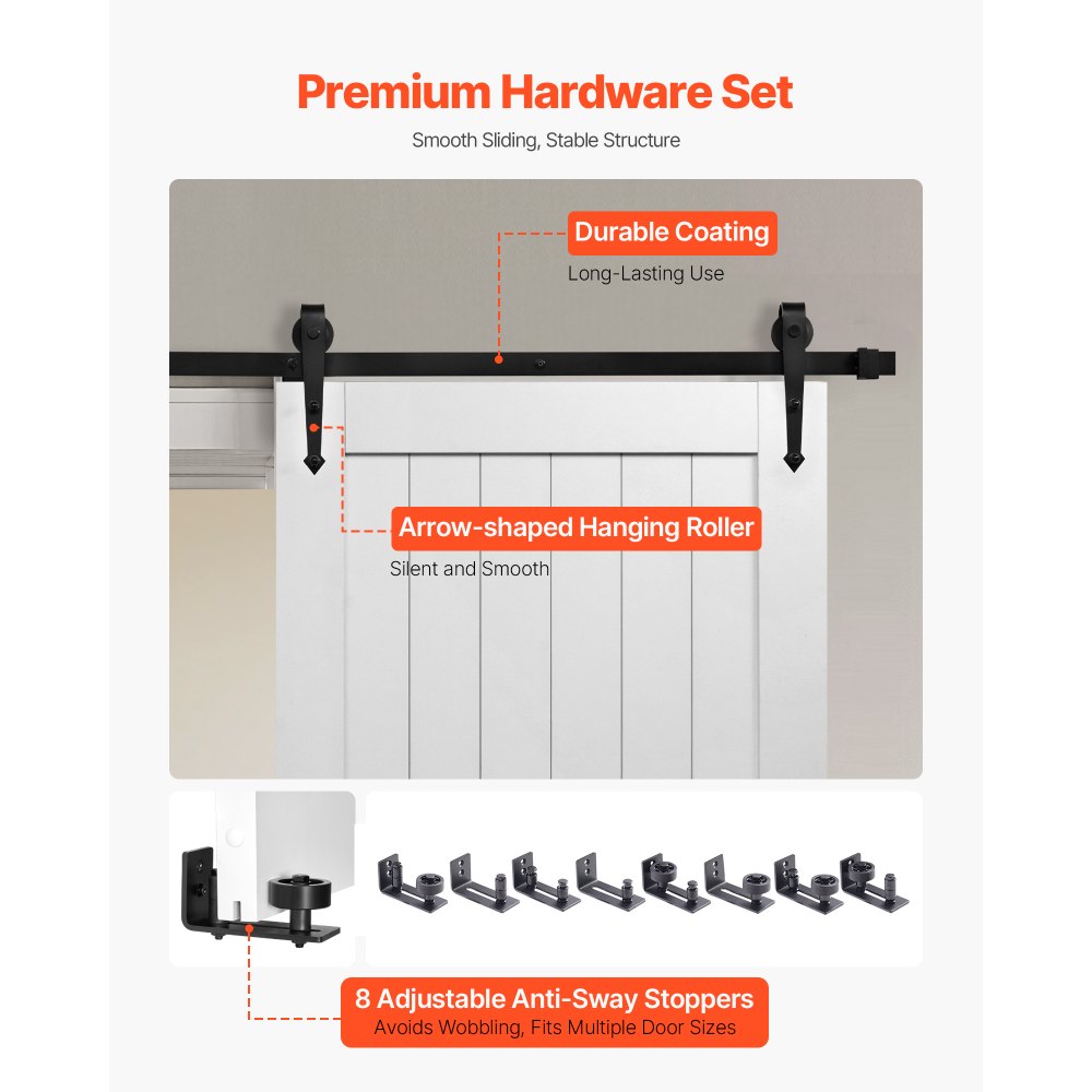 VEVOR Schiebetür im Scheunenstil Schiebetürsystem (914 x 2134 mm) aus hochfesten MDF-Platten, Scheunentor mit Hardware-Kit & wasserfester PVC-Oberfläche & H-Rahmen für Wohnzimmer Badezimmer Weiß