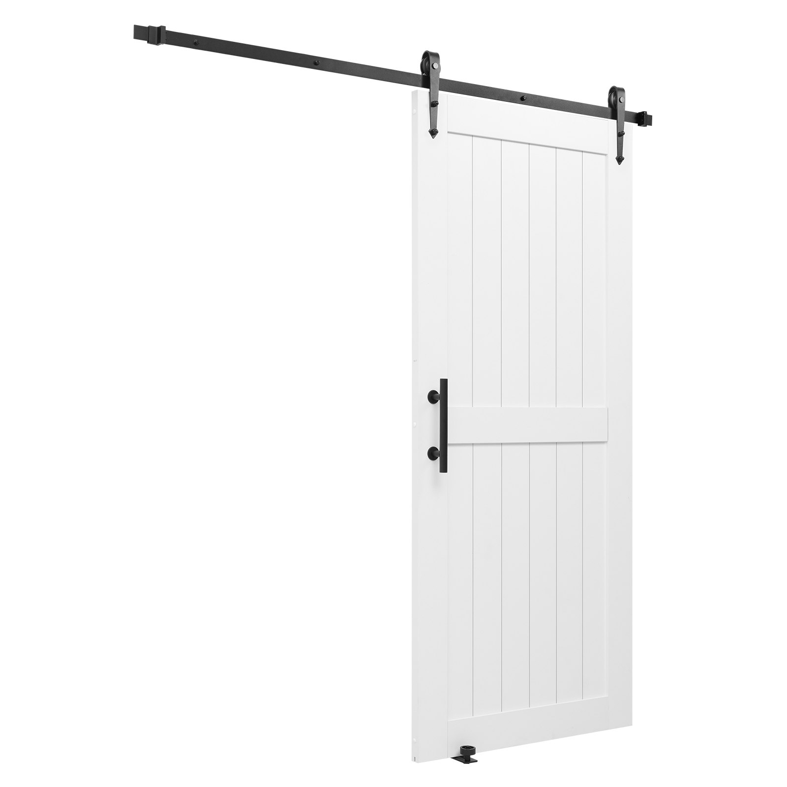 VEVOR Schiebetür im Scheunenstil Schiebetürsystem (914 x 2134 mm) aus hochfesten MDF-Platten, Scheunentor mit Hardware-Kit & wasserfester PVC-Oberfläche & H-Rahmen für Wohnzimmer Badezimmer Weiß