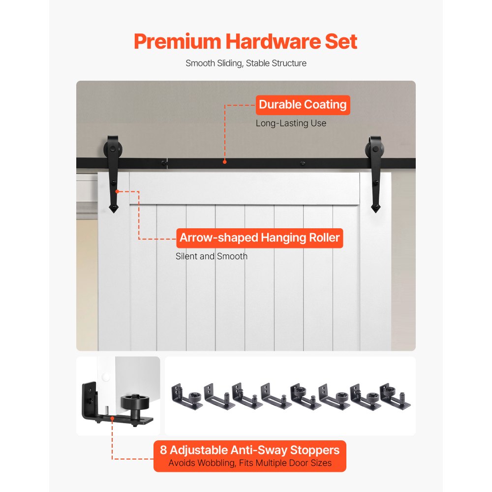VEVOR Schiebetür im Scheunenstil Schiebetürsystem (1067 x 2134 mm) aus hochfesten MDF-Platten, Scheunentor mit Hardware-Kit & wasserfester PVC-Oberfläche & H-Rahmen für Wohnzimmer Badezimmer Weiß