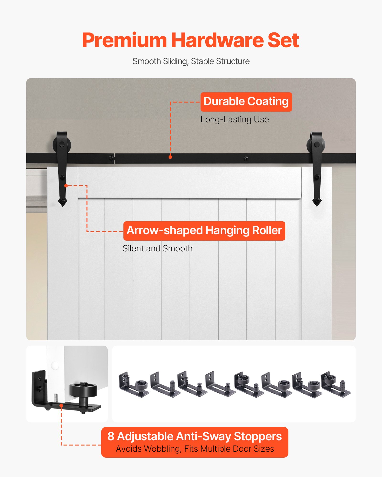 VEVOR Schiebetür im Scheunenstil Schiebetürsystem (1067 x 2134 mm) aus hochfesten MDF-Platten, Scheunentor mit Hardware-Kit & wasserfester PVC-Oberfläche & H-Rahmen für Wohnzimmer Badezimmer Weiß