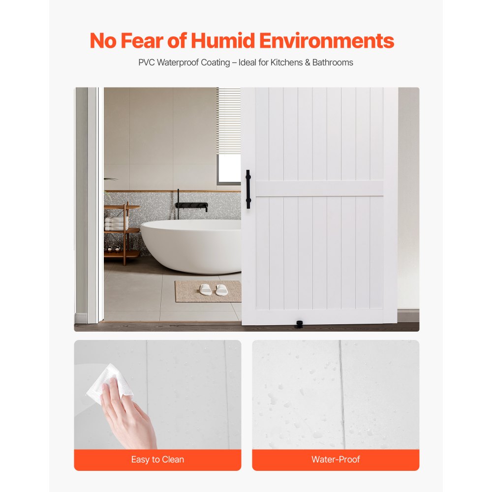 VEVOR Schiebetür im Scheunenstil Schiebetürsystem (1219 x 2134 mm) aus hochfesten MDF-Platten, Scheunentor mit Hardware-Kit & wasserfester PVC-Oberfläche & H-Rahmen für Wohnzimmer Badezimmer Weiß