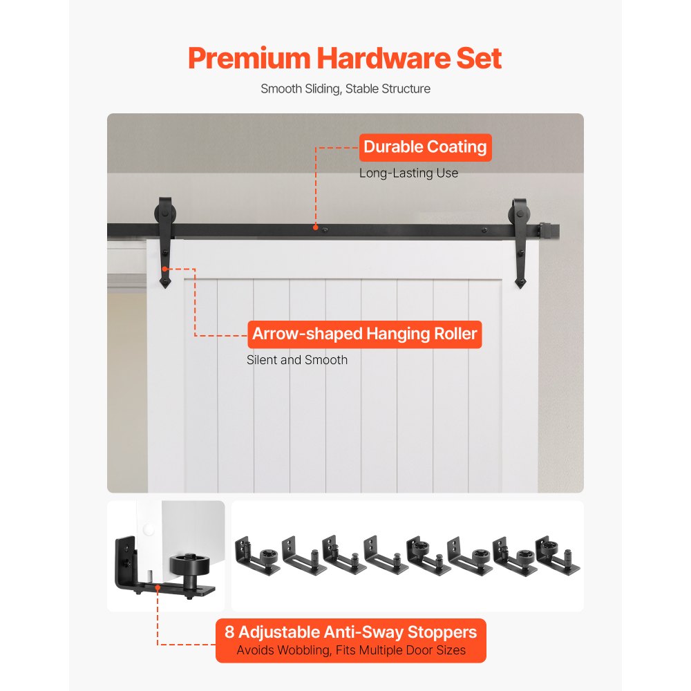 VEVOR Schiebetür im Scheunenstil Schiebetürsystem (1219 x 2134 mm) aus hochfesten MDF-Platten, Scheunentor mit Hardware-Kit & wasserfester PVC-Oberfläche & H-Rahmen für Wohnzimmer Badezimmer Weiß