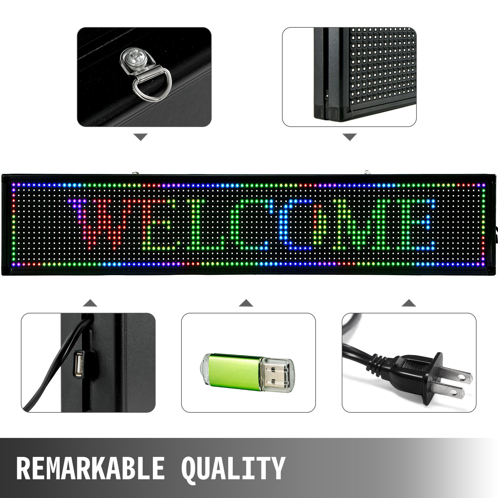 VEVOR 40 x 8 Zoll LED-Scrolling-Schild Farbe 10 mm LED-Leuchtschild LED digitales Abzeichen Scroll-Anzeigetafel Programmierbar Ladenschild Werbetafel