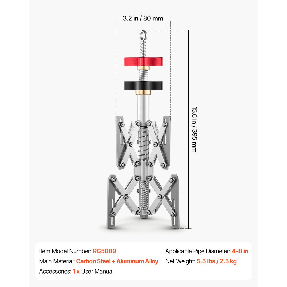 VEVOR Internes Rohrausrichtungswerkzeug Rohrklemme für 101,6-203,2mm Rohre, Rohrausrichtungsschelle für Präzise Zentrierung & Befestigung, Stahlkonstruktion, mit 2 Klemmensätzen & Manuellem Drehknopf