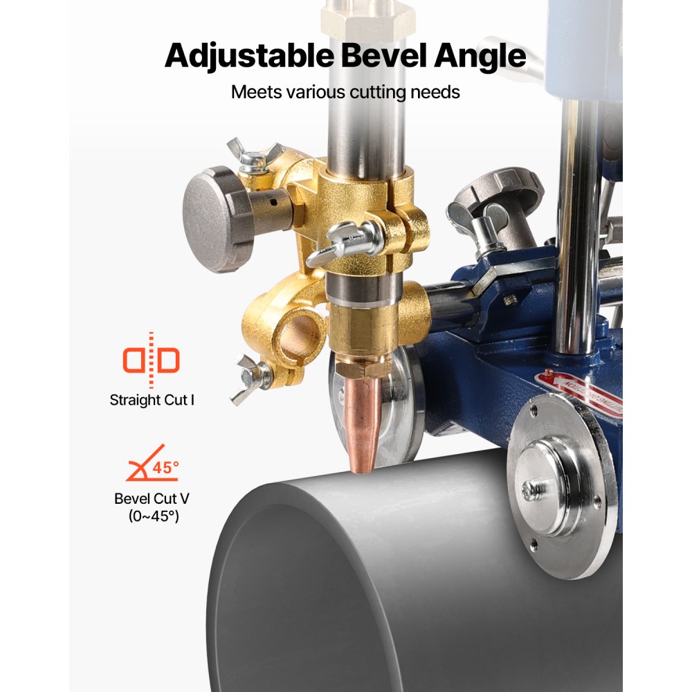 VEVOR Manuelle Rohrschneidemaschine, 5–50,8 mm dicke Rohranfasmaschine mit Kette, 0°-45° einstellbarer Winkel-Gasschneidemaschine mit 3 Spitzen, tragbarer Brenner-Anfas-Gasschneider